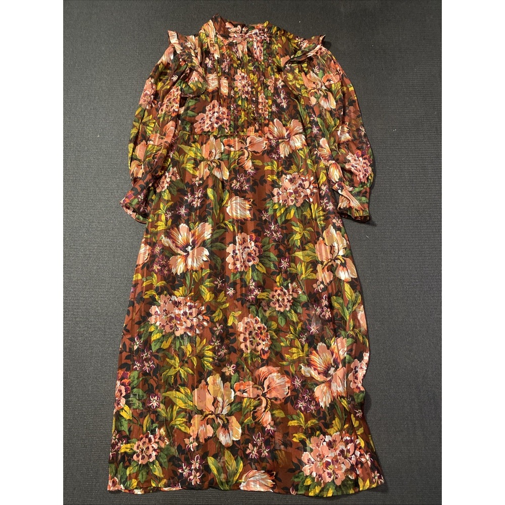 NEW‎ TOPSHOP Fallen Floral Jacquard MIDI DRESS Us 8 M Fall Festival Long Sleeve - Picture 2 of 7